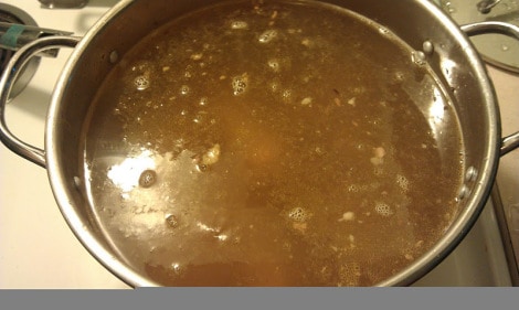 Beef broth starting on the stovetop