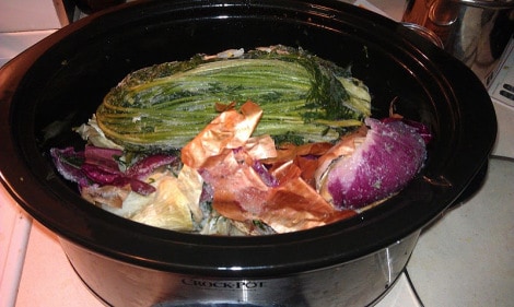 Making vegetable broth in the Crockpot