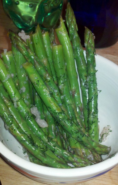 Asparagus in a Garlic Dill Low Amine Vinaigrette.