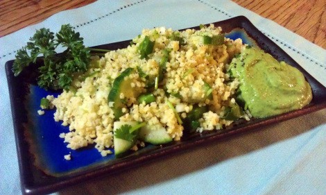 Quinoa salad served with horseradish lime avocado dressing. (photo)