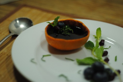 Low-Amine Blueberry Vanilla Jello in Orange Rind Dessert (photo)