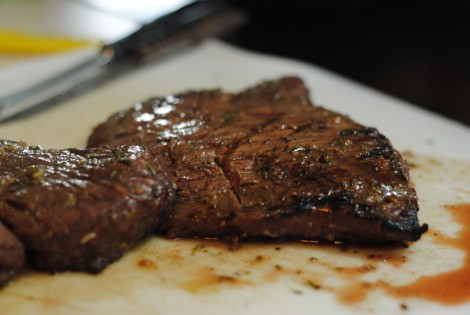 Low-amine rosemary balsamic flank steak, just off the grill (photo)