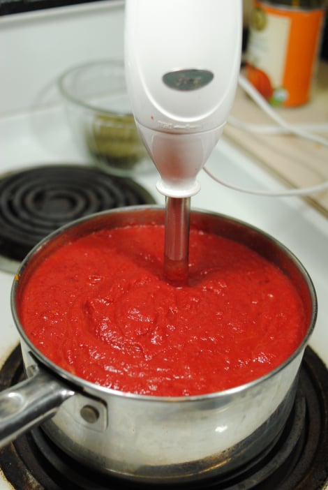 Tomato-free marinara being pureed (low-amine, no-tomato, gluten-free, soy-free, dairy-free, nut-free, low-fat, paleo, vegetarian, vegan) photo