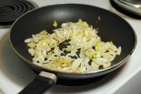 Fennel and Leek in a separate pan for making low-amine fennel leek soup topping (photo)